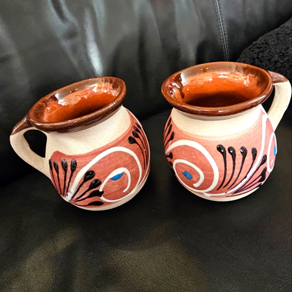 Set of Two Mexican Jarrito Clay cup 14 oz New